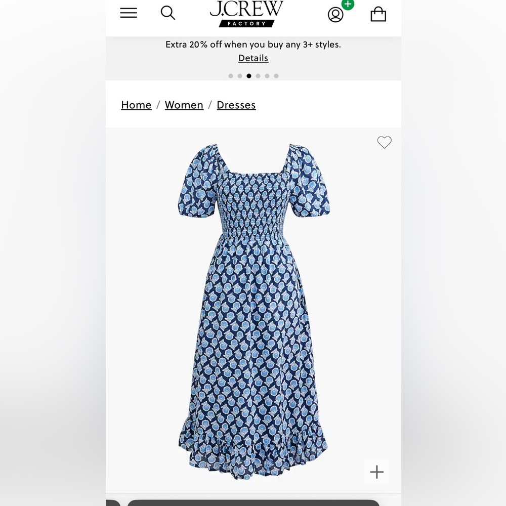 J Crew smocked midi dress with sleeves. XS.